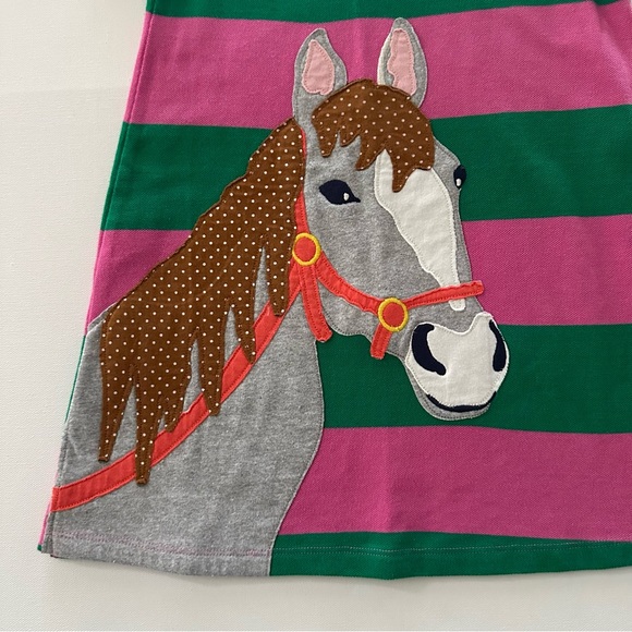 Boden 4-5 Girls Horse Polo Stripe Dress Pink Green Spring Summer NWT - Picture 4 of 5